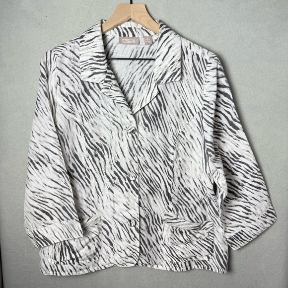 Chico’s Women’s Linen Blend Two Button Front Blazer Zebra Print Sheer size 2/12 - Picture 10 of 10